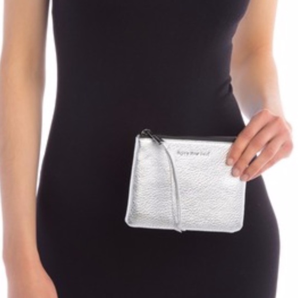 Aimee Kestenberg Silver Leather "Happy Hour Fund" zippered pouch - NWT - Picture 3 of 7